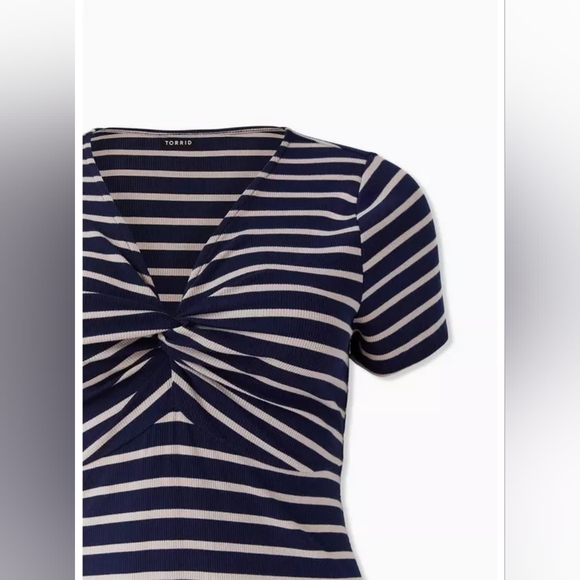 Torrid Navy Stripe mini rib knit Twist Front skater Dress 2x Nwt New 1820 - Picture 3 of 12